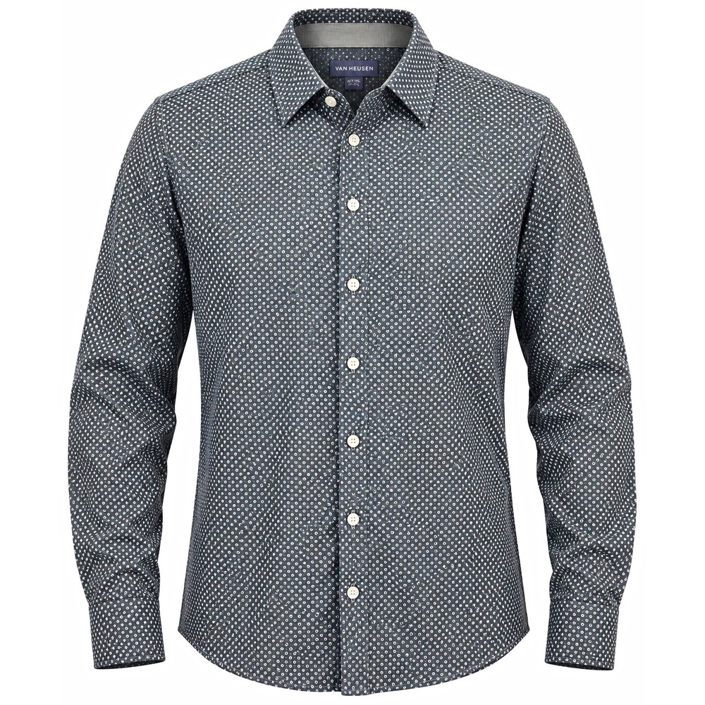 Van Heusen Men's Big & Tall XLT Gray Geometric Long Sleeve Button-Up Shirt